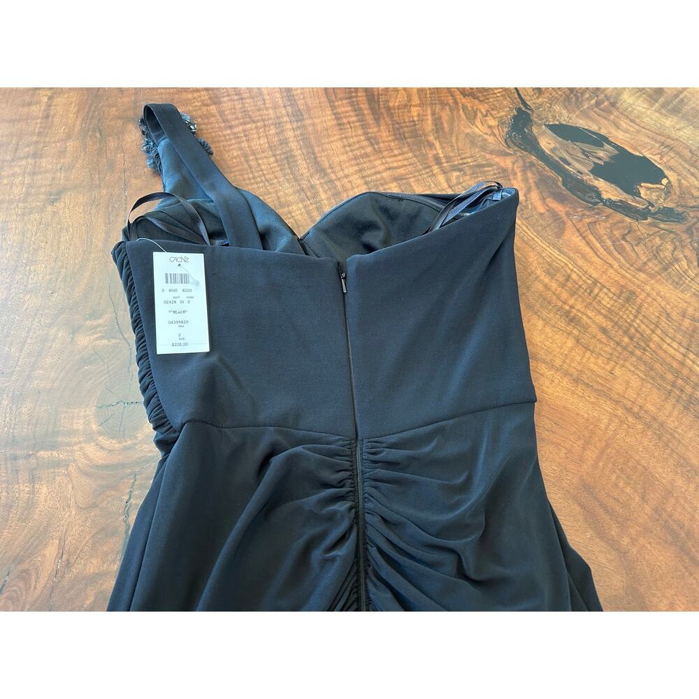 NWT 2010 VTG Cache Black Embellished One Shoulder Maxi Dress Gown Slit Size 2 - Picture 5 of 8